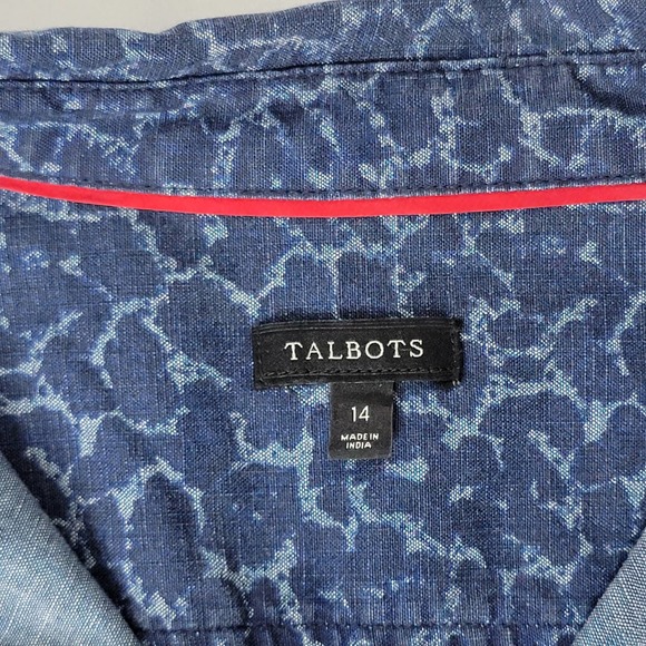 EUC Talbots Acid Wash Navy Women's Size 14 Long Sleeve Button Down Shirt Top WOW - Picture 3 of 7